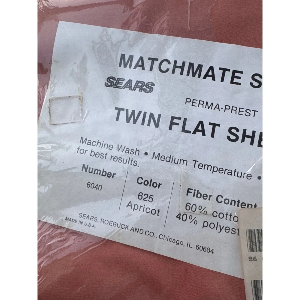 Vintage Sears Matchmate Solid Twin Flat Sheet Apricot Orange Perma-Prest 6040